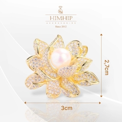 Trâm, Ghim Cài Áo Nhỏ HimHip Hoa Sen Nhụy Trai Sang Trọng HKCC Đính Phale 3x2.7cm HPBD