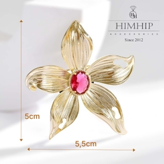 Trâm, Ghim Cài Áo HimHip Hoa Lan Nhụy Đỏ Sang Trọng HKCC Đính Phale 5*5,5cm
