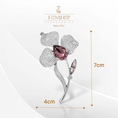 Trâm, Ghim Cài Áo HimHip Hoa Trắng Nhụy Tím Sang Trọng HKCC Đính Phale 4,3*7cm