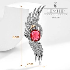 Trâm, Ghim Cài Áo HimHip Thiên Nga Đỏ Sang Trọng HKCC Đính Phale 2*6cm