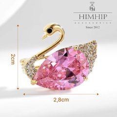 Trâm, Ghim Cài Áo HimHip Thiên Nga Hồng Sang Trọng HKCC Đính Phale 1,4*2cm
