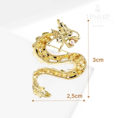 Trâm, Ghim Cài Áo HimHip Rồng Vàng Ngậm Trai Sang Trọng HKCC Đính Phale 3*2,5cm