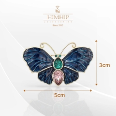 Trâm, Ghim Cài Áo HimHip Bướm Xanh Dương Sang Trọng HKCC Đính Phale 3*5cm