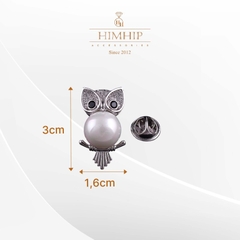Pin Cài Áo HimHip Cú Mèo Đậu Cành Cây Sang Trọng HKCC Mix Trai 3*1,6cm - Trắng