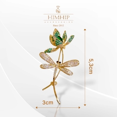Trâm, Ghim Cài Áo HimHip Hoa Sen Kết Hợp Chuồn Chuồn Sang Trọng HKCC Đính Phale 5,3*3cm HPBD