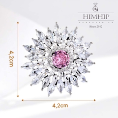 Trâm, Ghim Cài Áo HimHip Hoa Trắng Nhụy Hồng Sang Trọng HKCC Đính Phale 4,2*4,2cm