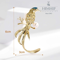 Trâm, Ghim Cài Áo HimHip Chim Khổng Tước Sang Trọng HKCC Mix Trai 3*6cm