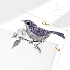 Trâm, Ghim Cài Áo HimHip Bồ Câu Tím Thanh Lịch HKCC Đính Phale 5,5*4cm