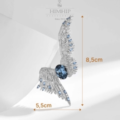 Trâm, Ghim Cài Áo HimHip Đôi Cánh Sang Trọng HKCC Phối Phale Xanh Cao Cấp 8,5*5,5cm