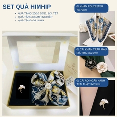 Set Quà 20/10 HimHip Khăn Lụa Vuông 70x70cm & Cài Khăn, Cài Áo Kèm Túi Hộp Thiệp - 1486