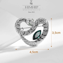 Trâm, Ghim Cài Áo Nam Nữ HimHip Rắn Trái Tim Sang Trọng HKCC Đính Phale Xanh 3,5*4,5cm