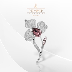 Trâm, Ghim Cài Áo HimHip Hoa Trắng Nhụy Tím Sang Trọng HKCC Đính Phale 4,3*7cm