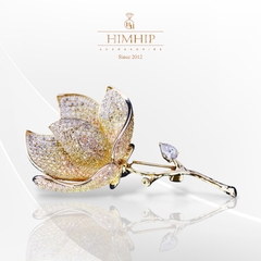 Trâm, Ghim Cài Áo HimHip Hoa Vàng 4 Cánh Sang Trọng HKCC Đính Phale 3,3*6cm