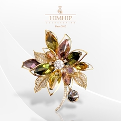 Trâm, Ghim Cài Áo HimHip Hoa Nhiều Cánh Sang Trọng HKCC Đính Phale Ngũ Sắc 4,7*5,3cm