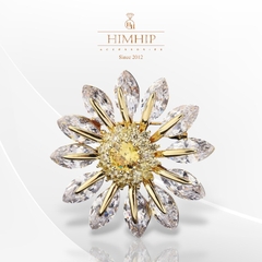 Trâm, Ghim Cài Áo HimHip Hoa Hướng Dương Rung Rinh Thanh Lịch HKCC Đính Phale 3,3cm - Vàng