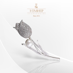 Trâm, Ghim Cài Áo HimHip Hoa Tulip Trắng Thanh Lịch HKCC Mix Trai 1,8*6,5cm
