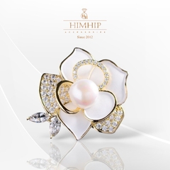 Trâm, Ghim Cài Áo Nhỏ HimHip Hoa Trắng Nhụy Ngọc Trai Sang Trọng HKCC Đính Phale 2*3cm