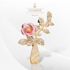 Trâm, Ghim Cài Áo HimHip Bình Hoa 5 Cánh Sang Trọng HKCC Đính Phale 2,5*5,5cm