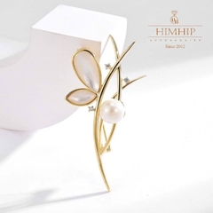 Trâm, Ghim Cài Áo HimHip Nhánh Cây Vàng Thanh Lịch HKCC Mix Trai 3*6cm