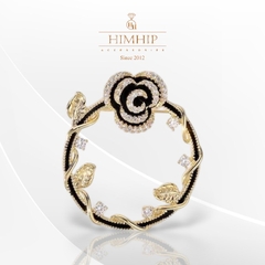 Trâm, Ghim Cài Áo HimHip Vòng Tròn Hoa Hồng Đen Quý Phái HKCC Đính Phale 3,5*4cm
