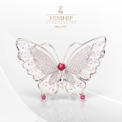 Trâm, Ghim Cài Áo HimHip Bướm Đầu Đỏ Sang Trọng HKCC Đính Phale 4,5*6cm