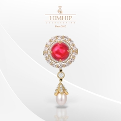 Trâm, Ghim Cài Áo Nhỏ HimHip Bông Hoa Đỏ Dáng Thả Sang Trọng HKCC Mix Trai 2*4,8cm