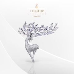 Trâm, Ghim Cài Áo HimHip Tuần Lộc Trắng Sang Trọng HKCC Đính Phale 5*5cm