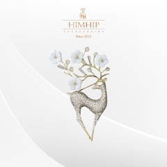 Trâm, Ghim Cài Áo HimHip Hươu Vàng Sừng Hoa Sang Trọng HKCC Đính Phale 4*5,5cm