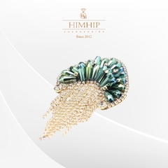 Trâm, Ghim Cài Áo HimHip Sứa Tua Rua Dài Thanh Lịch HKCC Đính Phale 4,5*7cm