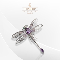 Trâm, Ghim Cài Áo HimHip Chuồn Chuồn Tím Sang Trọng HKCC Đính Phale 5*5,5cm