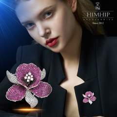 Trâm, Ghim Cài Áo HimHip Hoa Lan Tím Sang Trọng HKCC Đính Phale 4*5cm