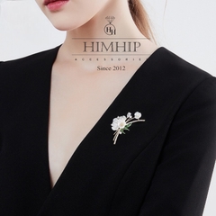 Trâm, Ghim Cài Áo HimHip Cành Hoa Mai Trắng Khảm Trai Thanh Lịch HKCC Đính Phale 5,7*3cm