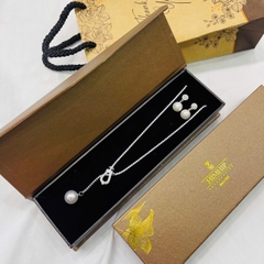 Set Trang Sức HimHip Vòng Cổ  & Khuyên Tai Ngắn Mặt Tinh Thể Ngọc Trai Kèm Túi Hộp Thiệp - 105