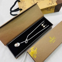 Set Trang Sức HimHip Vòng Cổ  & Khuyên Tai Ngắn Mặt Trai Thật Kèm Túi Hộp Thiệp - 107