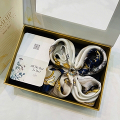 Set Quà HimHip Khăn Lụa Cao Cấp 65*65cm & Cài Khăn Kèm Túi Hộp Thiệp - 742