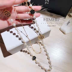 Vòng Cổ Thời Trang HimHip Hạt Giả Trai Mix Mặt Hoa Hồng HKCC Sang Trọng 88-80cm Phụ Kiện Áo Dài