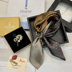Set Quà Himhip Khăn Lụa Cao Cấp 65*65cm & Cài Khăn Kèm Túi Hộp Thiệp (Không Kèm Cài Áo) - 235