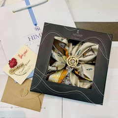 Set Quà Himhip Khăn Lụa Cao Cấp 65*65cm & Cài Khăn Kèm Túi Hộp Thiệp (Không Kèm Cài Áo) - 234