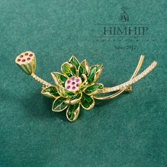 Trâm, Ghim Cài Áo HimHip Hoa Sen Xanh Sang Trọng HKCC Đính Phale 5*5cm