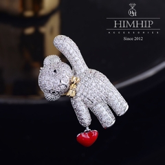 Trâm, Ghim Cài Áo HimHip Gấu Cầm Trái Tim Đáng Yêu HKCC Đính Phale 3cm