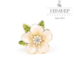 Pin Cài Áo HimHip Hoa Trà Lá Xanh Thanh Lịch HKCC Mix Trai 2cm