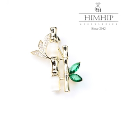 Trâm, Ghim Cài Áo HimHip Cây Tre Vàng Sang Trọng HKCC Đính Phale 1*3cm