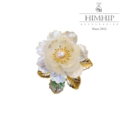 Trâm, Ghim Cài Áo HimHip Hoa Trắng Khảm Trai Sang Trọng HKCC Mix Trai 4*6cm