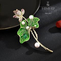 Trâm, Ghim Cài Áo HimHip Cành Sen Sang Trọng Mix Trai 5,5*8,5cm HPBD