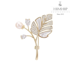 Trâm, Ghim Cài Áo HimHip Lá Vàng Thanh Lịch HKCC Mix Trai 3,5*4,5cm