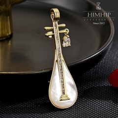 Trâm, Ghim Cài Áo HimHip Đàn Tì Bà Khảm Trai Sang Trọng HKCC Đính Phale 1,5*5cm nam nữ