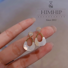 Khuyên Tai Ngắn HimHip Hình Giọt Nước Sang Trọng HKCC Đính Đá Phale 1.5x2.2cm