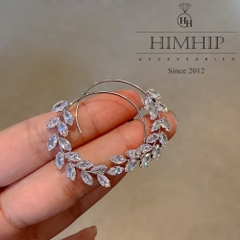 Khuyên Tai Móc Tròn HimHip Nguyệt Quế Sang Trọng HKCC Đính Phale 4x3cm