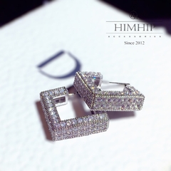 Khuyên Tai Ngắn HimHip Hình Vuông Sang Trọng HKCC Đính Phale 1.5x2.3cm