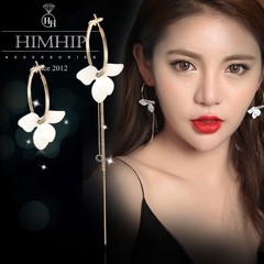 Khuyên Tai Móc Tròn HimHip Sợi Dài Phối Hoa Trạng Nguyên Quý Phái HKCC 3x12cm